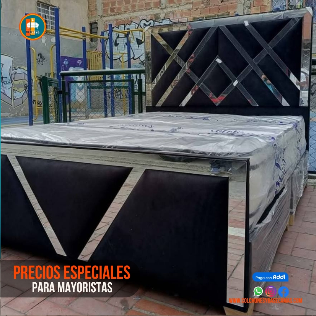 Base Cama Espejo 140 Doble Completa (Base + Espaldar Espejo / vidrio )