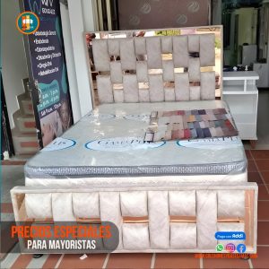 Base Cama Espejo 140 Doble Completa (Base + Espaldar Espejo / vidrio )