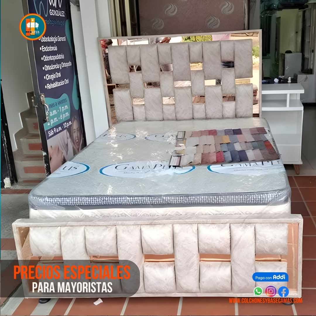 Base Cama Espejo 140 Doble Completa (Base + Espaldar Espejo / vidrio )
