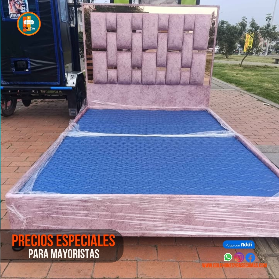Base Cama Espejo 140 Doble Completa (Base + Espaldar Espejo / vidrio )