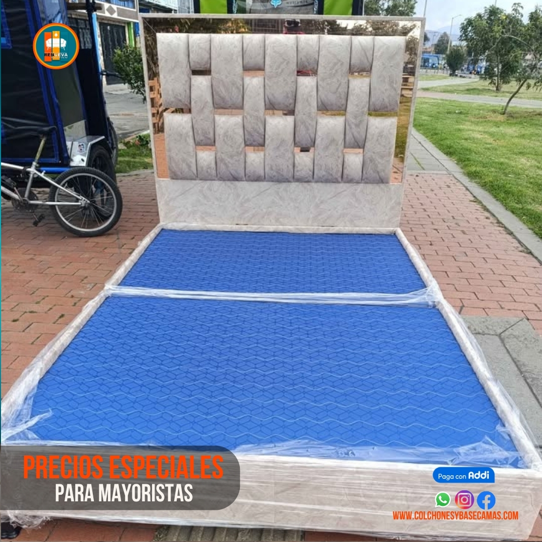 Base Cama Espejo 140 Doble Completa (Base + Espaldar Espejo / vidrio )
