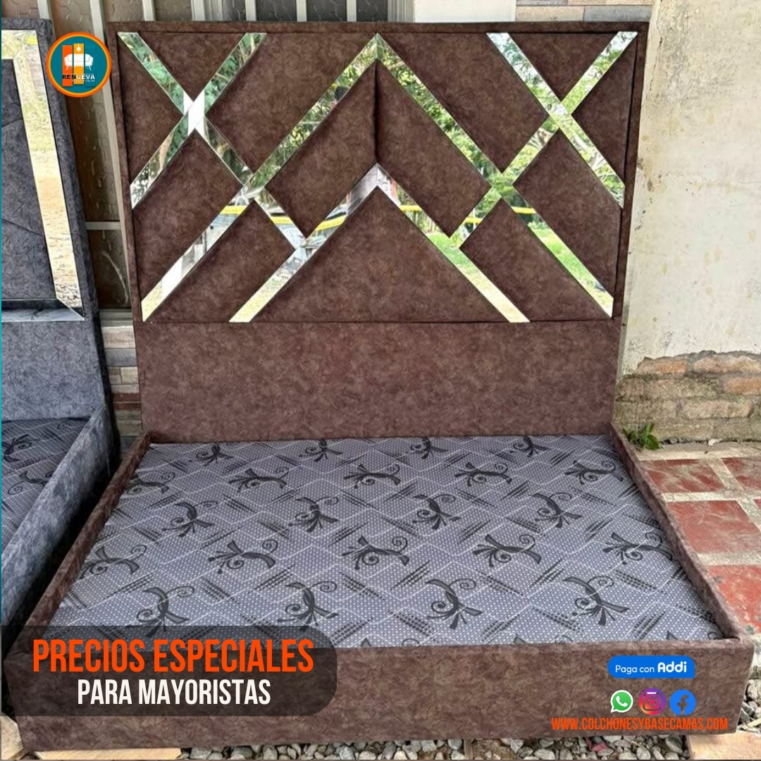Base Cama Espejo 140 Doble Completa (Base + Espaldar Espejo / vidrio )