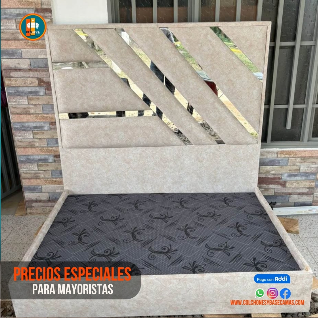 Base Cama Espejo 140 Doble Completa (Base + Espaldar Espejo / vidrio )