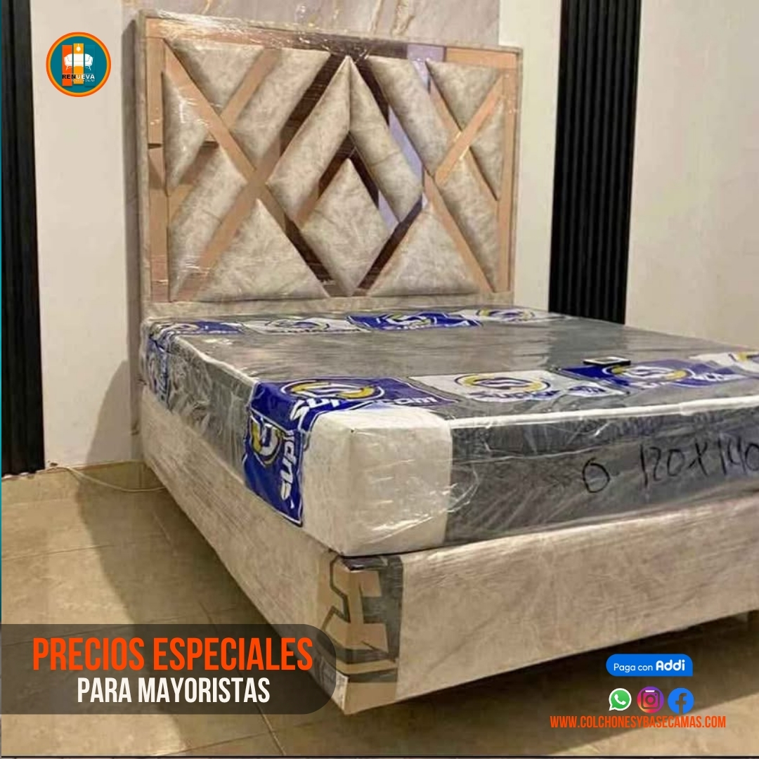 Base Cama Espejo 140 Doble Completa (Base + Espaldar Espejo / vidrio )