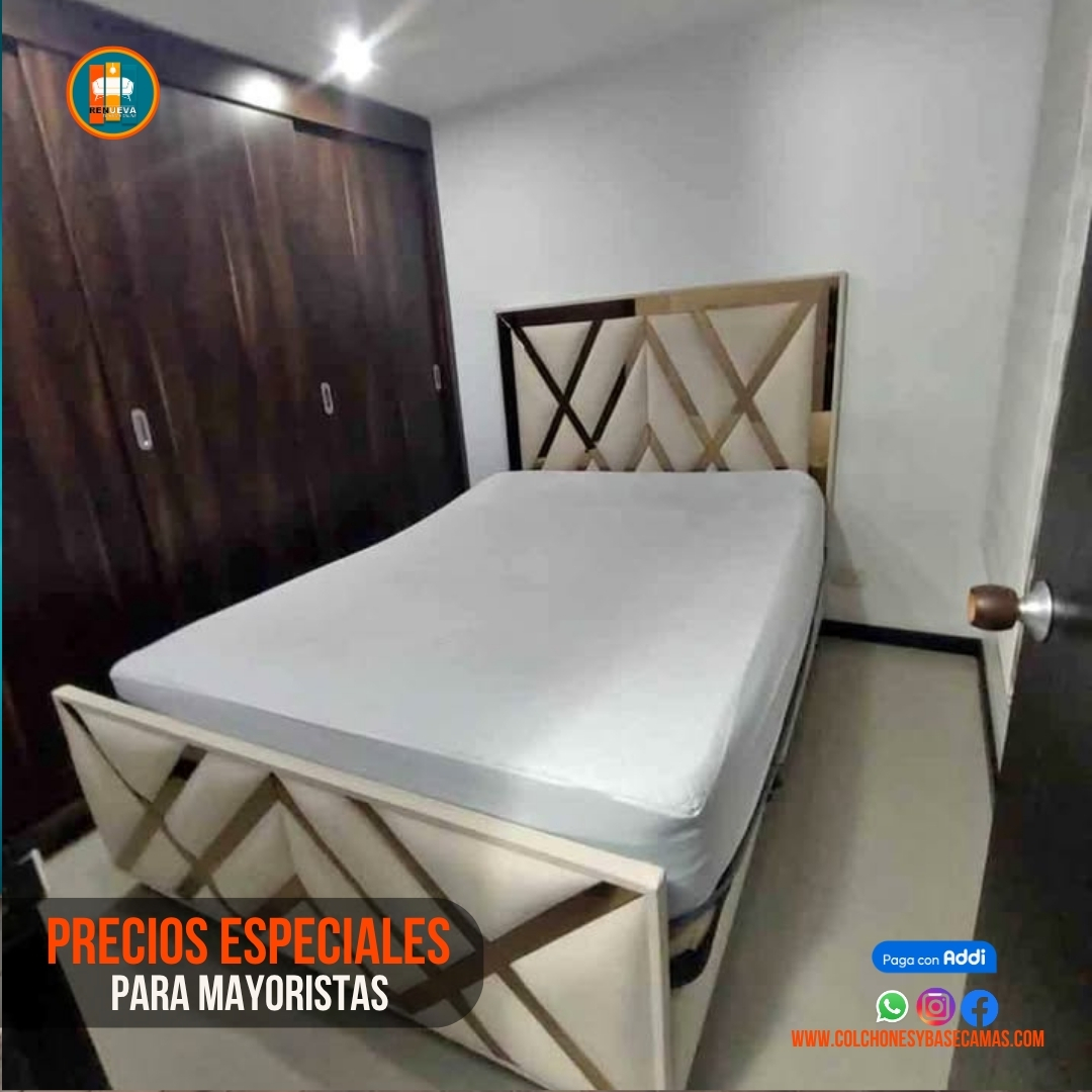 Base Cama Espejo 140 Doble Completa (Base + Espaldar Espejo / vidrio )