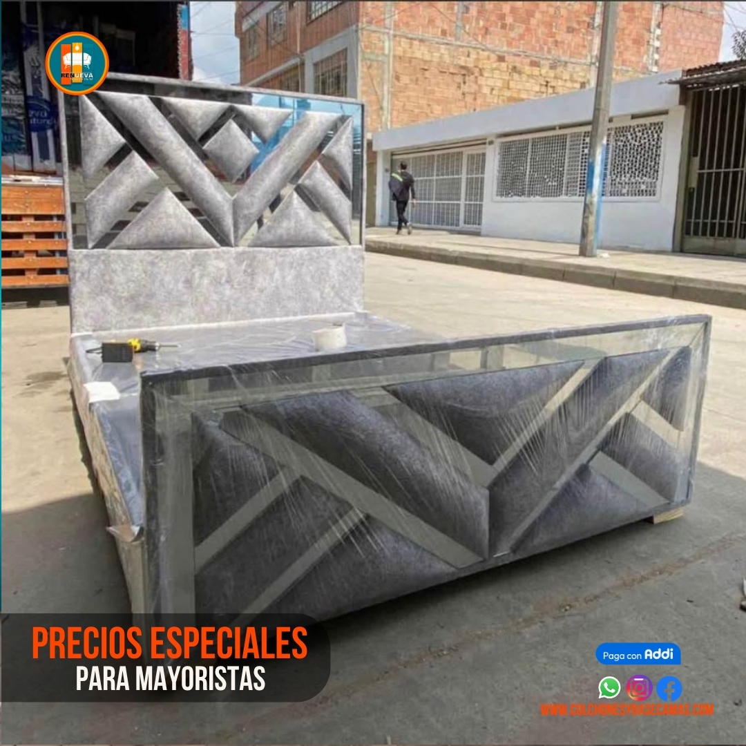 Base Cama Espejo 140 Doble Completa (Base + Espaldar Espejo / vidrio )