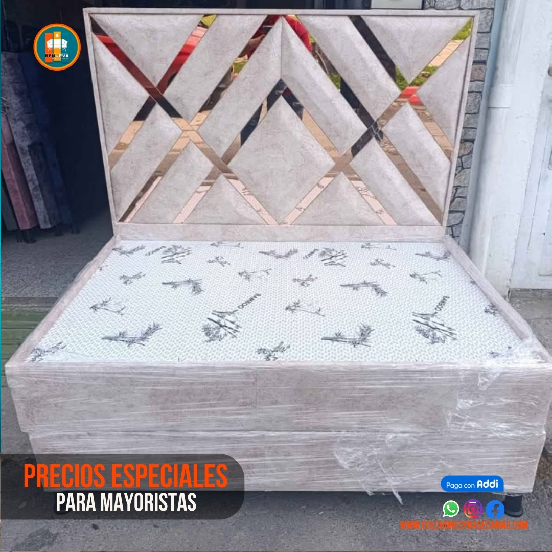 Base Cama Espejo 140 Doble Completa (Base + Espaldar Espejo / vidrio )
