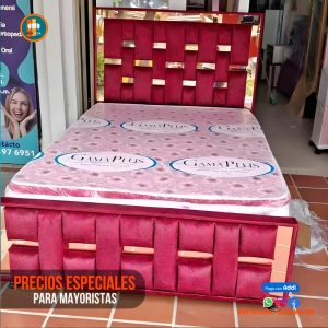 Base Cama Espejo 140 Doble Completa (Base + Espaldar Espejo / vidrio )