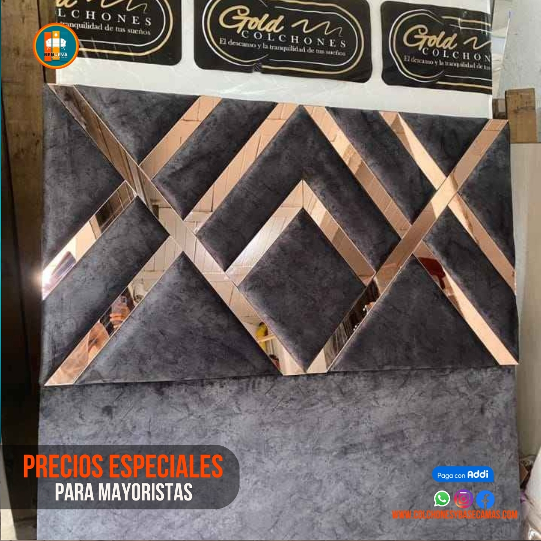 Base Cama Espejo 140 Doble Completa (Base + Espaldar Espejo / vidrio )