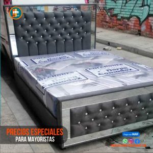 Base Cama Espejo 140 Doble Completa (Base + Espaldar Espejo / vidrio )