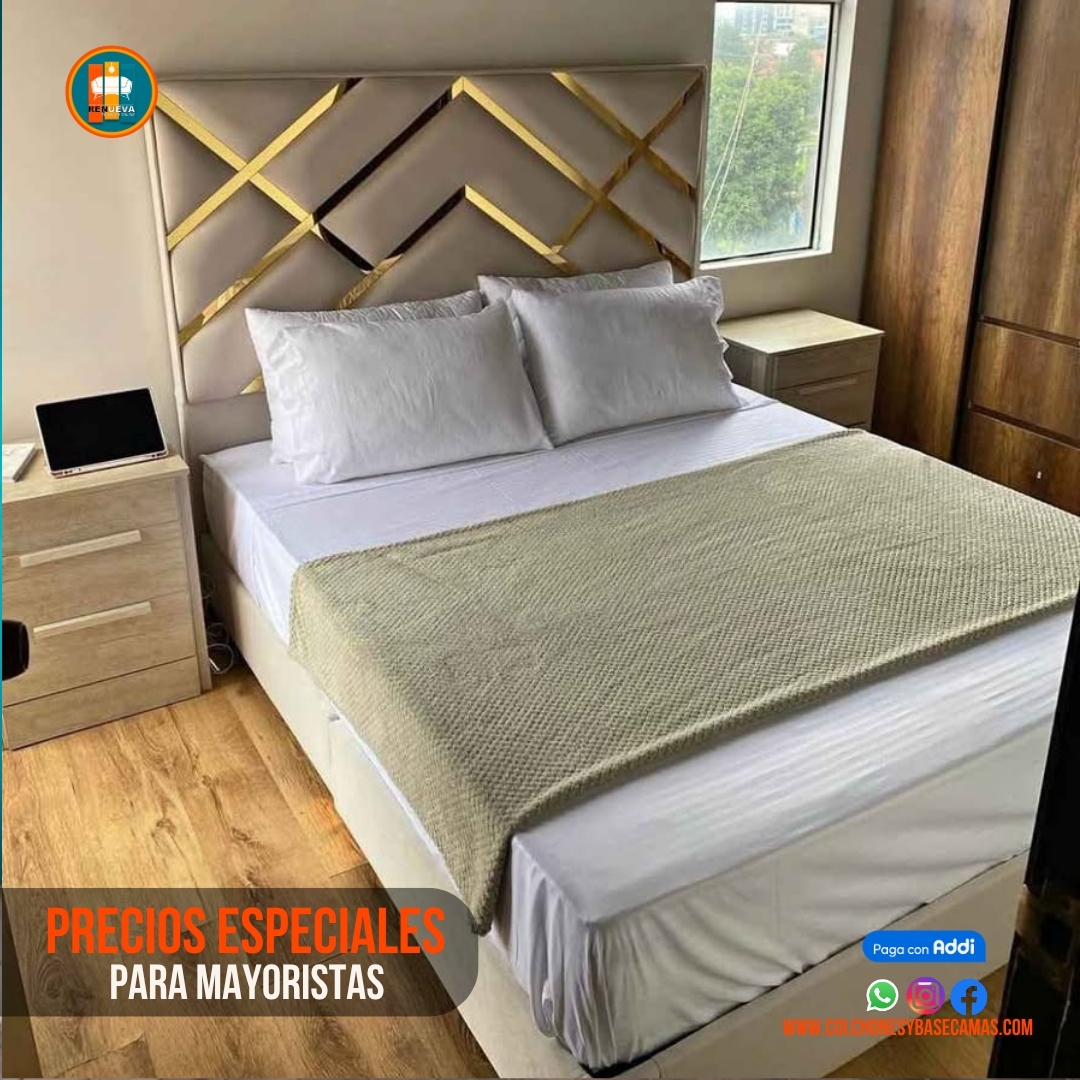 Base Cama Espejo 140 Doble Completa (Base + Espaldar Espejo / vidrio )