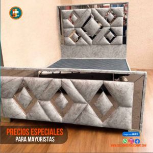 Base Cama Espejo 140 Doble Completa (Base + Espaldar Espejo / vidrio )