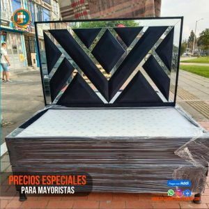 Base Cama Espejo 140 Doble Completa (Base + Espaldar Espejo / vidrio )