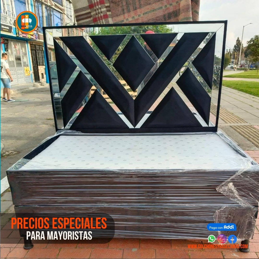 Base Cama Espejo 140 Doble Completa (Base + Espaldar Espejo / vidrio )