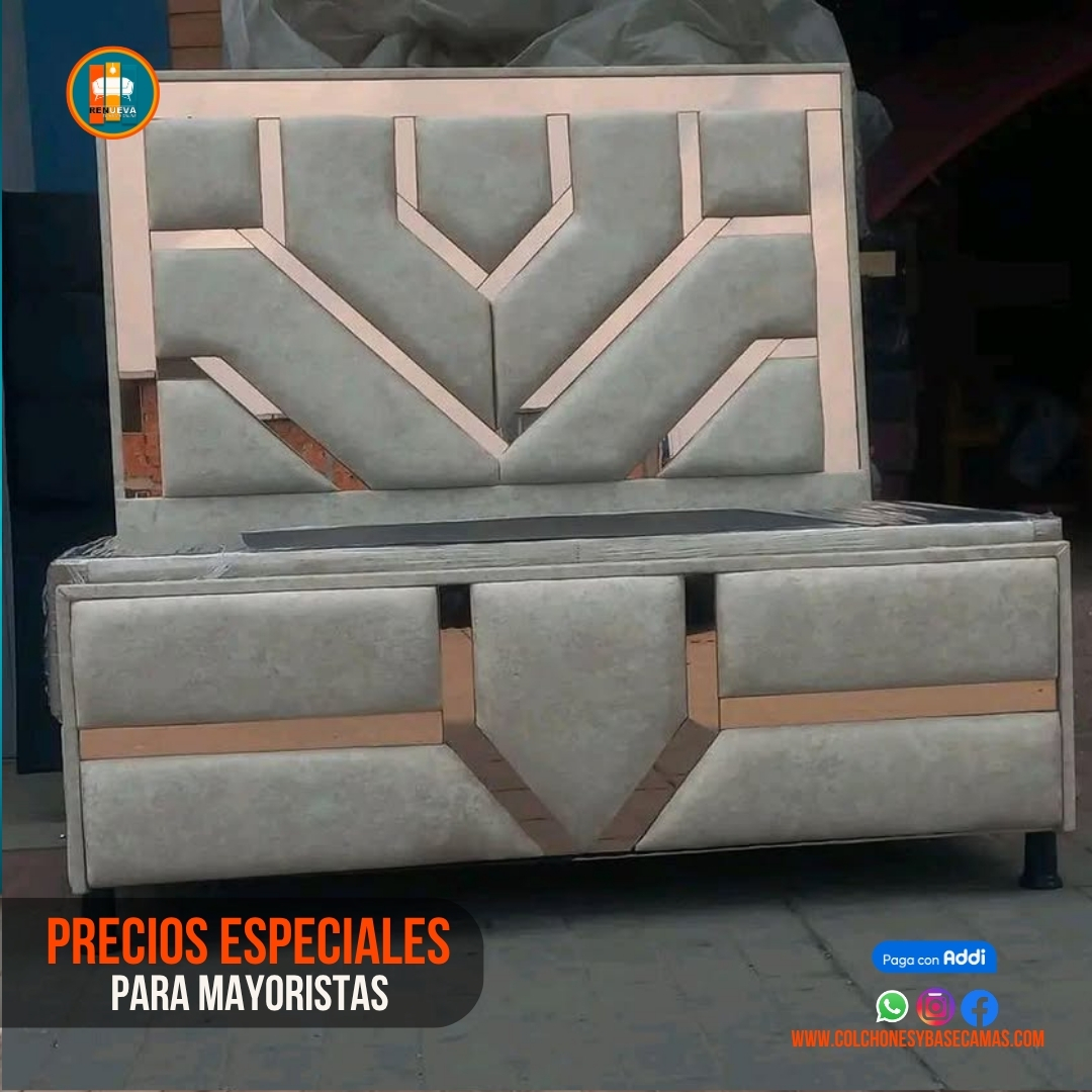 Base Cama Espejo 140 Doble Completa (Base + Espaldar Espejo / vidrio )