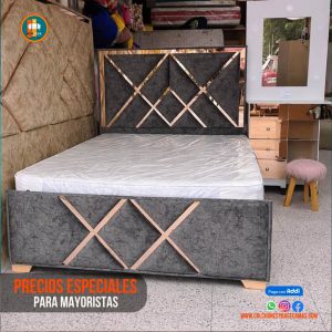 Base Cama Espejo 140 Doble Completa (Base + Espaldar Espejo / vidrio )