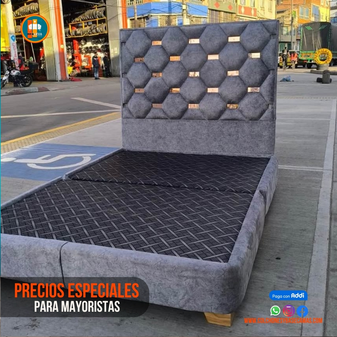Base Cama Espejo 140 Doble Completa (Base + Espaldar Espejo / vidrio )