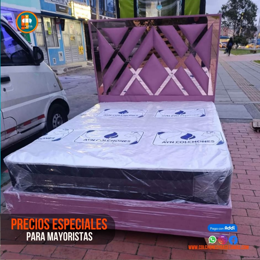 Base Cama Espejo 140 Doble Completa (Base + Espaldar Espejo / vidrio )