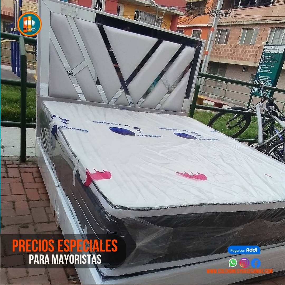 Base Cama Espejo 140 Doble Completa (Base + Espaldar Espejo / vidrio )