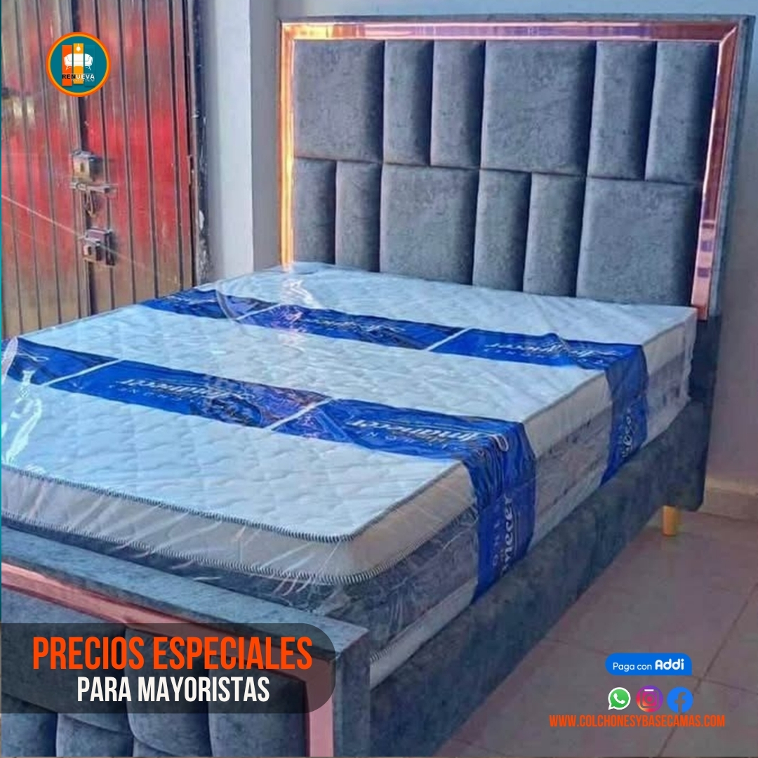 Base Cama Espejo 140 Doble Completa (Base + Espaldar Espejo / vidrio )