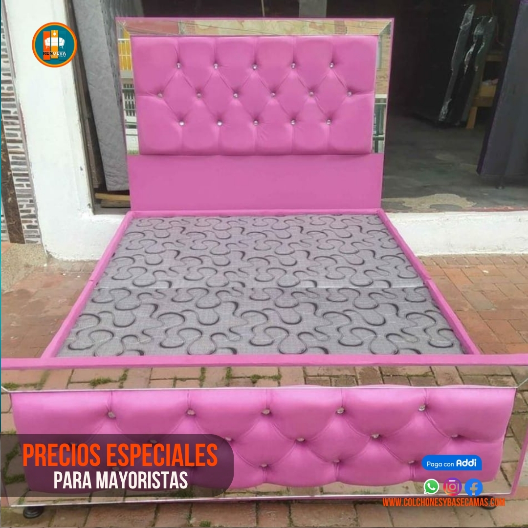 Base Cama Espejo 140 Doble Completa (Base + Espaldar Espejo / vidrio )