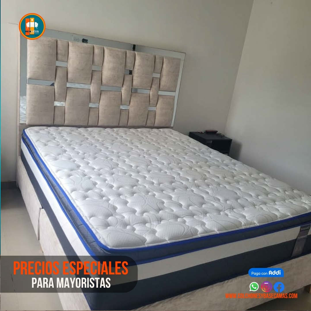 Base Cama Espejo 140 Doble Completa (Base + Espaldar Espejo / vidrio )