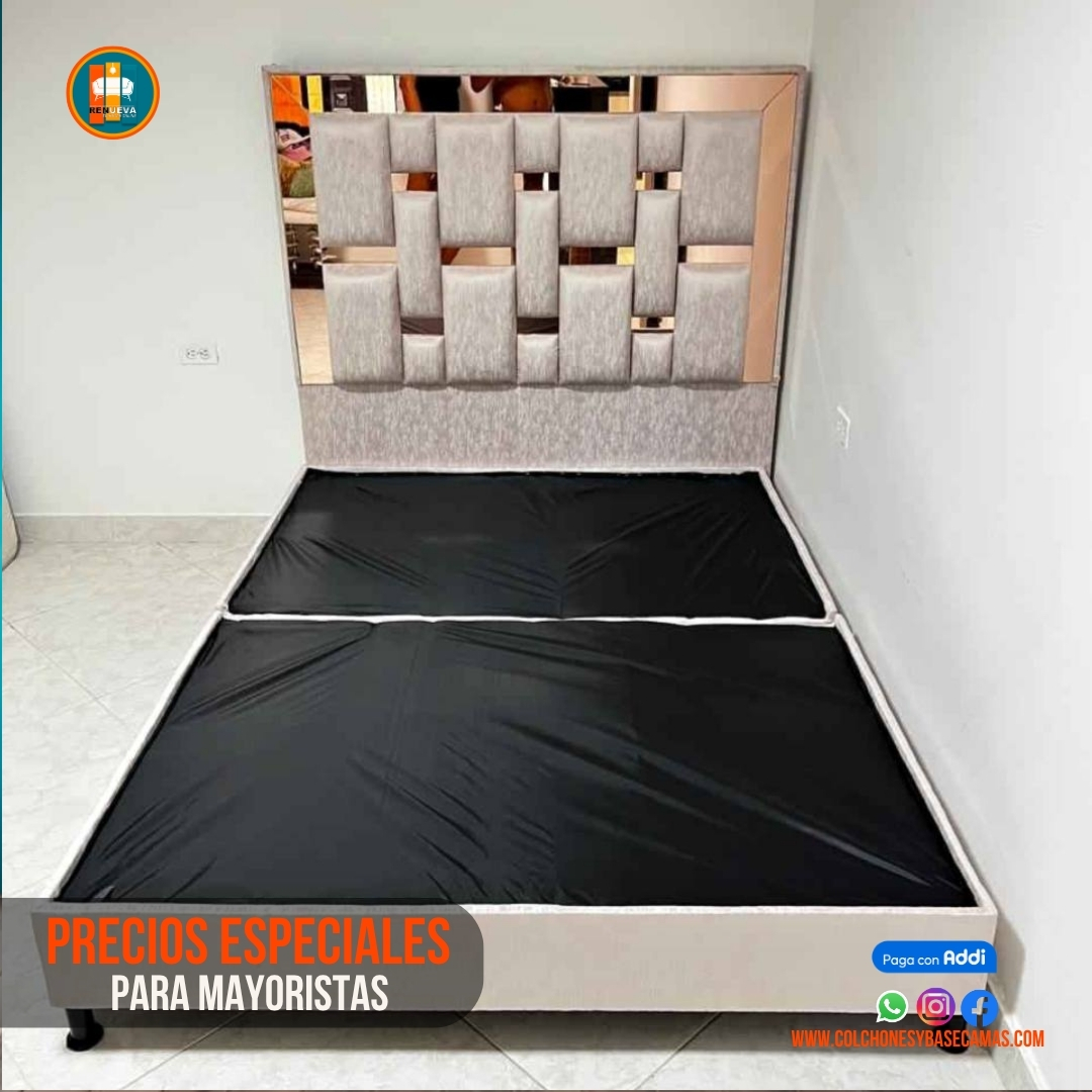 Base Cama Espejo 140 Doble Completa (Base + Espaldar Espejo / vidrio )