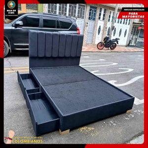 Base Cama Doble 140x190 con 2 Cajones y Espaldar Básico