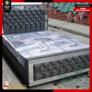 Base Cama Doble 140×190 con Espaldar y Piecero Diseño Espejo