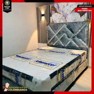 Base Cama Doble 140x190 con Espaldar en Diseño Espejo – Lujo, Elegancia y Máxima Resistencia