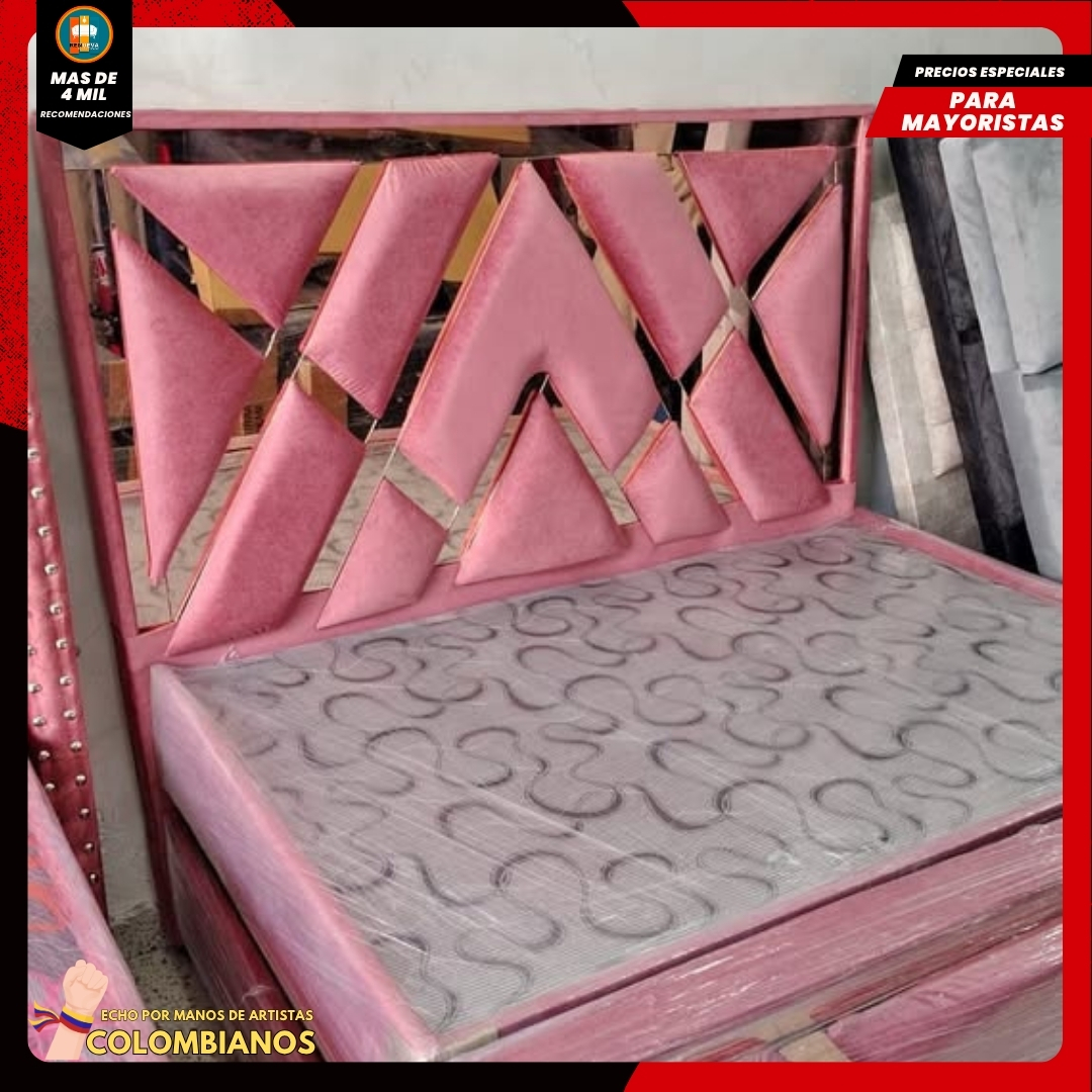 Base Cama Doble 140x190 con Espaldar en Diseño Espejo – Lujo, Elegancia y Máxima Resistencia