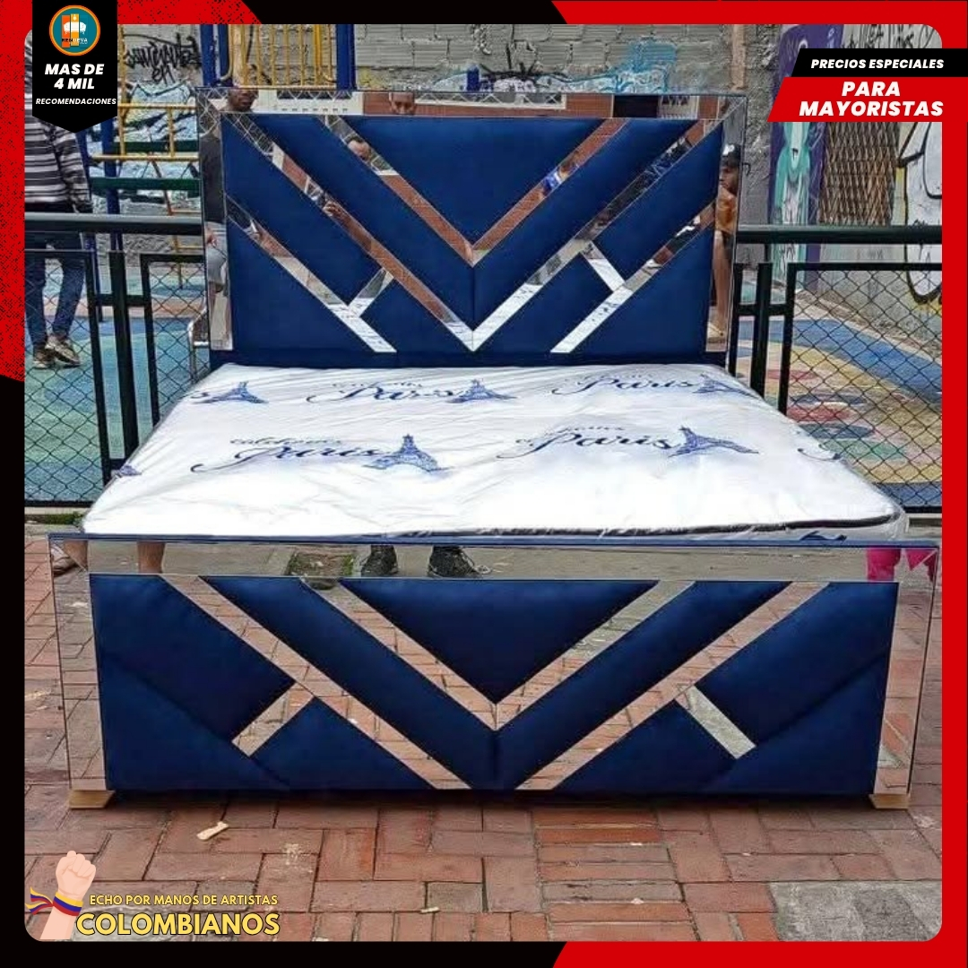 Base Cama Doble 140×190 con Espaldar y Piecero Diseño Espejo