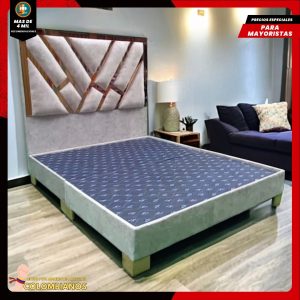 Base Cama Doble 140x190 con Espaldar en Diseño Espejo – Lujo, Elegancia y Máxima Resistencia