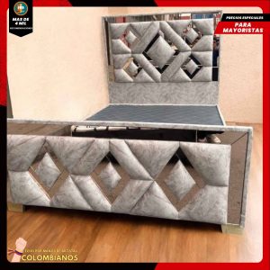 Base Cama Doble 140×190 con Espaldar y Piecero Diseño Espejo