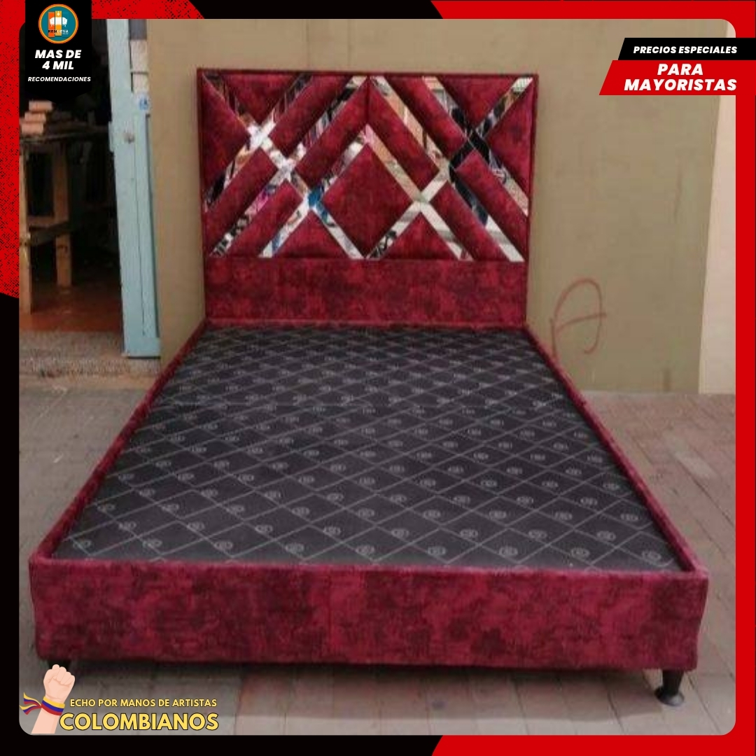 Base Cama Doble 140x190 con Espaldar en Diseño Espejo – Lujo, Elegancia y Máxima Resistencia
