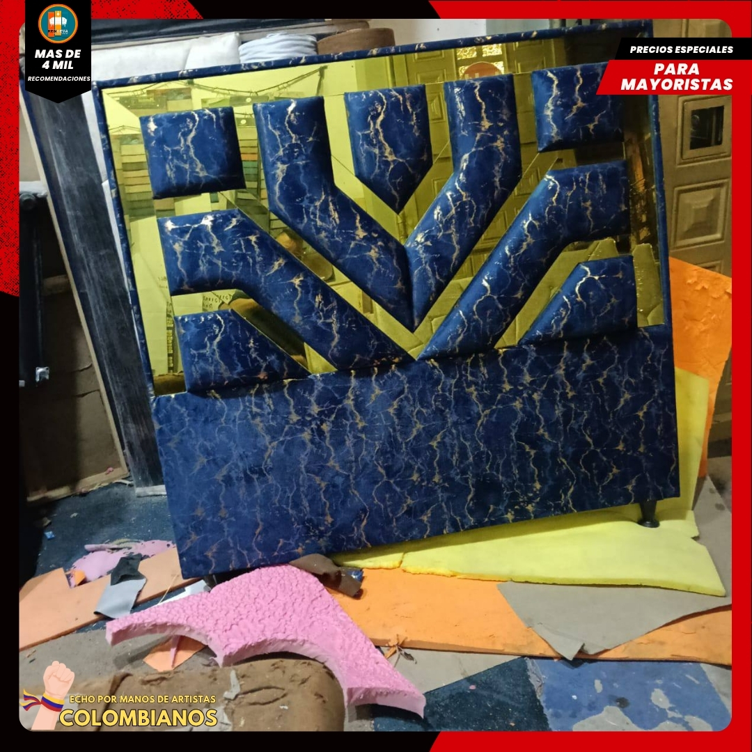 Base Cama Doble 140x190 con Espaldar en Diseño Espejo – Lujo, Elegancia y Máxima Resistencia