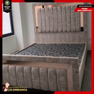 Base Cama Doble 140×190 con Espaldar y Piecero Diseño Espejo