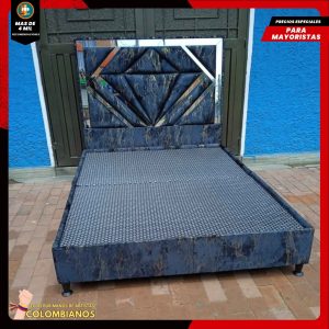 Base Cama Doble 140x190 con Espaldar en Diseño Espejo – Lujo, Elegancia y Máxima Resistencia