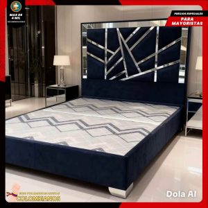 Base Cama Doble 140x190 con Espaldar en Diseño Espejo – Lujo, Elegancia y Máxima Resistencia