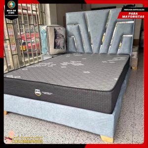 Base Cama Doble 140x190 con Espaldar en Diseño Espejo – Lujo, Elegancia y Máxima Resistencia