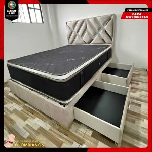 Base Cama Doble 140×190 con Espaldar y Piecero Diseño Espejo