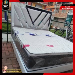 Base Cama Doble 140x190 con Espaldar en Diseño Espejo – Lujo, Elegancia y Máxima Resistencia