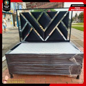Base Cama Doble 140x190 con Espaldar en Diseño Espejo – Lujo, Elegancia y Máxima Resistencia