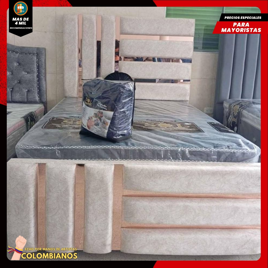 Base Cama Doble 140×190 con Espaldar y Piecero Diseño Espejo