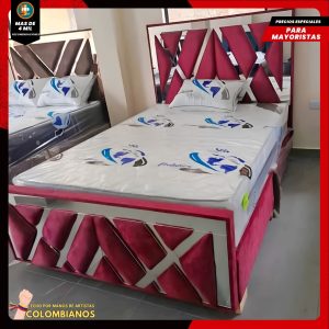 Base Cama Doble 140×190 con Espaldar y Piecero Diseño Espejo