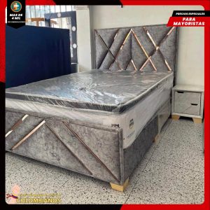 Base Cama Doble 140×190 con Espaldar y Piecero Diseño Espejo