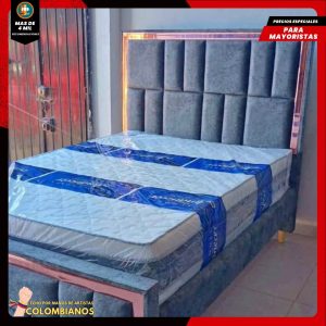 Base Cama Doble 140×190 con Espaldar y Piecero Diseño Espejo