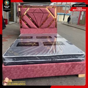 Base Cama Doble 140x190 con Espaldar en Diseño Espejo – Lujo, Elegancia y Máxima Resistencia
