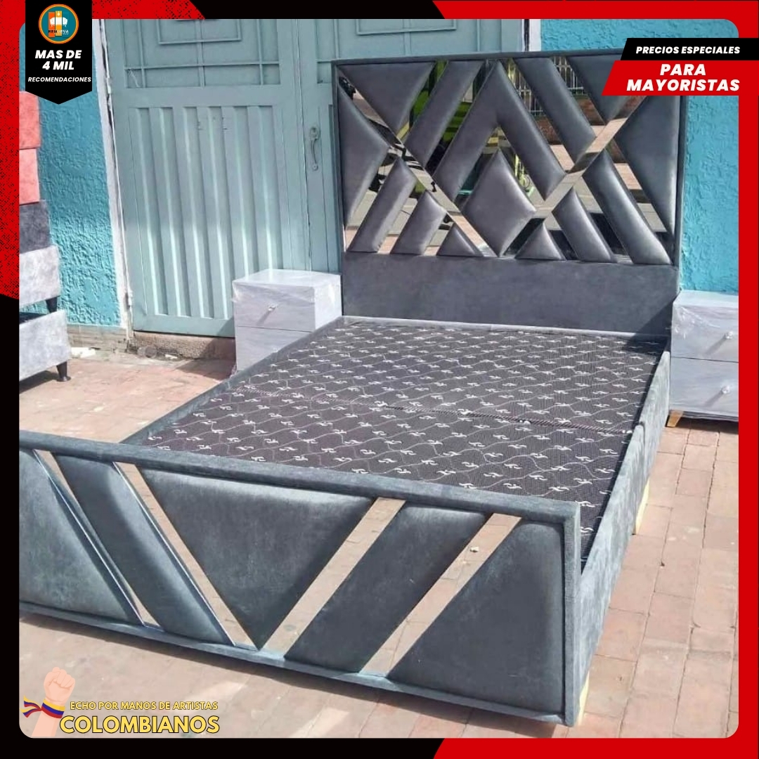 Base Cama Doble 140×190 con Espaldar y Piecero Diseño Espejo