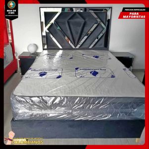 Base Cama Doble 140x190 con Espaldar en Diseño Espejo – Lujo, Elegancia y Máxima Resistencia